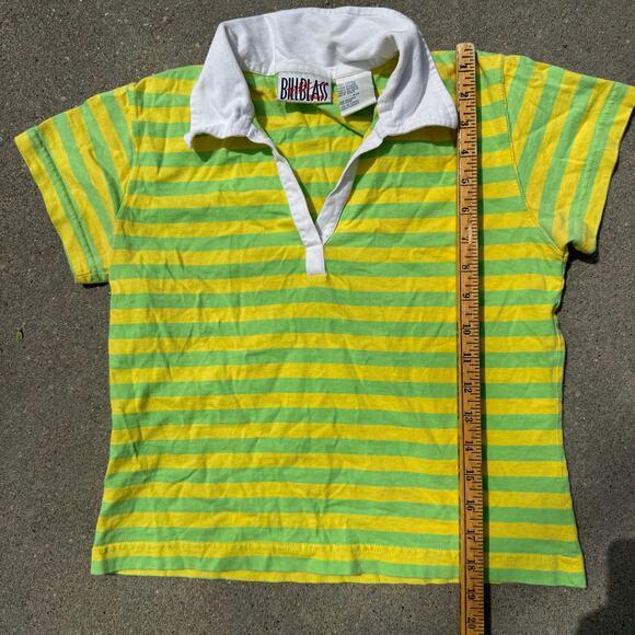 Y2K Bill Blass Neon Lemon Yellow Green Highlighter Striped Polo Shirt PM - Picture 4 of 5